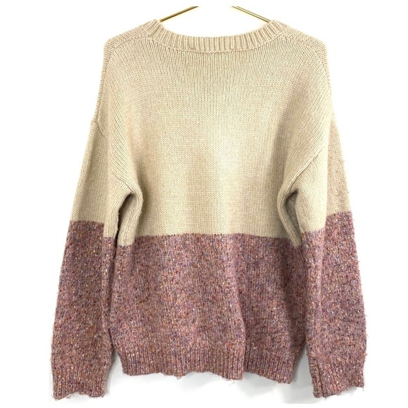 CUPCAKE and Cashmere Color Block Crew neck Chunky Sweater in Beige / Pink Size M - Picture 4 of 9